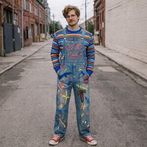 Men's DIY Child's Play 2 Chucky Good Guy Costume Overalls Union Bay Sz Large